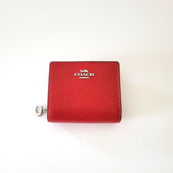 Coach CBO77 Snap Wallet Shiny Pebbled Leather Small Clutch Dark Cardinal - Picture 1 of 7